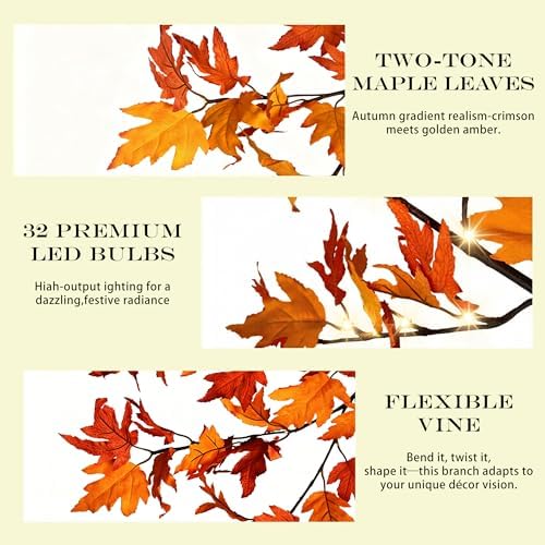 HipTree 2Pack Lighted Fall Maple Branches 32IN 32LED White Lights
