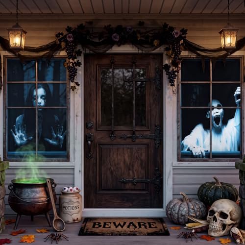 Newwiee 2 Pcs Scary Halloween Curtain Window Silhouette Cover Female Ghost