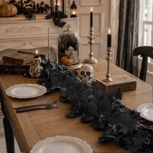 Mega-L Halloween Garland, 2 Pack Black Maple Leaf Garland Halloween Decor
