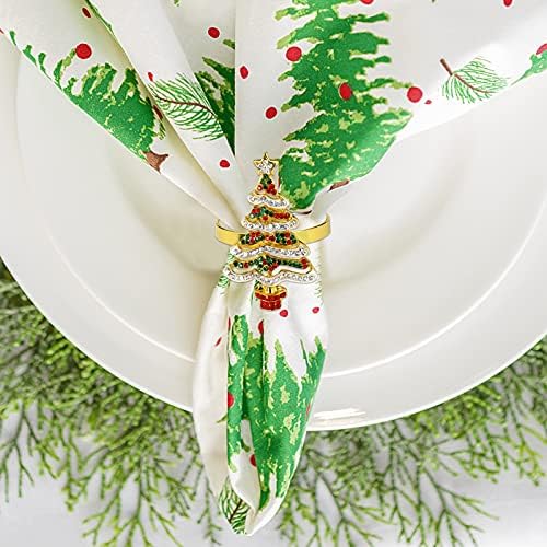 wonlex Christmas Tree Napkin Rings Set of 6 for Cloth Napkins, Winter Napkin Ring Holders for Xmas Gold Serviette Christmas Theme Xmas Gifts (Xmas Tree)