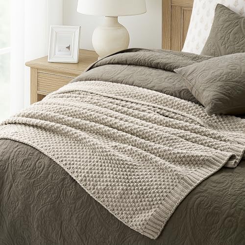 EVERGRACEHOME Chunky Chenille Knit Throw Blanket, 60 x 80, Warm Gray