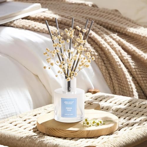 Airkeep Reed Diffuser Set,3.38 fl oz (100 ml) - Freesia Pear Oil Diffusers with 8 Reed Sticks, Home Fragrance Reed