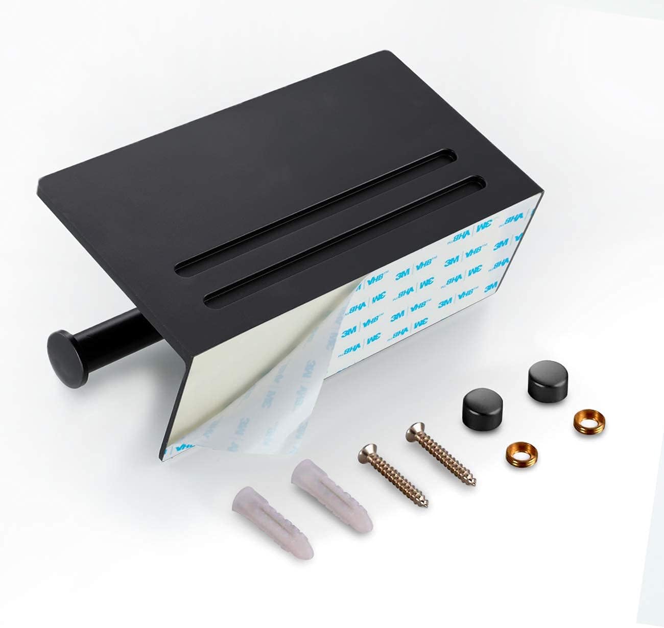Toilet Paper Holder - Aluminium Double Roll Toilet Tissue Holder with Mobile Phone Shelf for Bathroom, 3M Self Adhesive