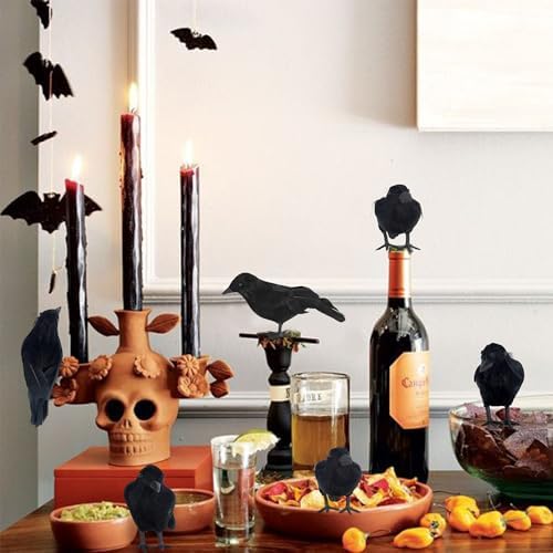 ATDAWN Halloween Birds, Black Feathered Crows, Realistic Looking Halloween Birds Decoration Birds, 6.2" (6)