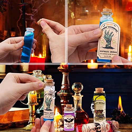 99 Pcs Apothecary Bottles Set with Halloween Stickers & Pendants - Tiered Tray Decor for Indoor Halloween Party Supplies