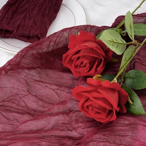 Nydotd 6pcs Gauze Cheesecloth Napkins 20 x 20 Inch Boho Dinner Napkins Wrinkled Rustic Linen Table Decorative Cloth Napkins for Wedding Party Baby Shower Family Everyday Use Easter (Burgundy Red)