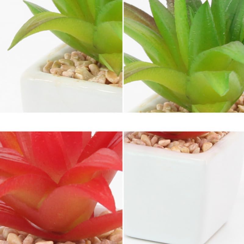 Mini Succulents Plants Artificial Fake Succulents Pots Faux Succulents Ceramic / Red / Set of 4