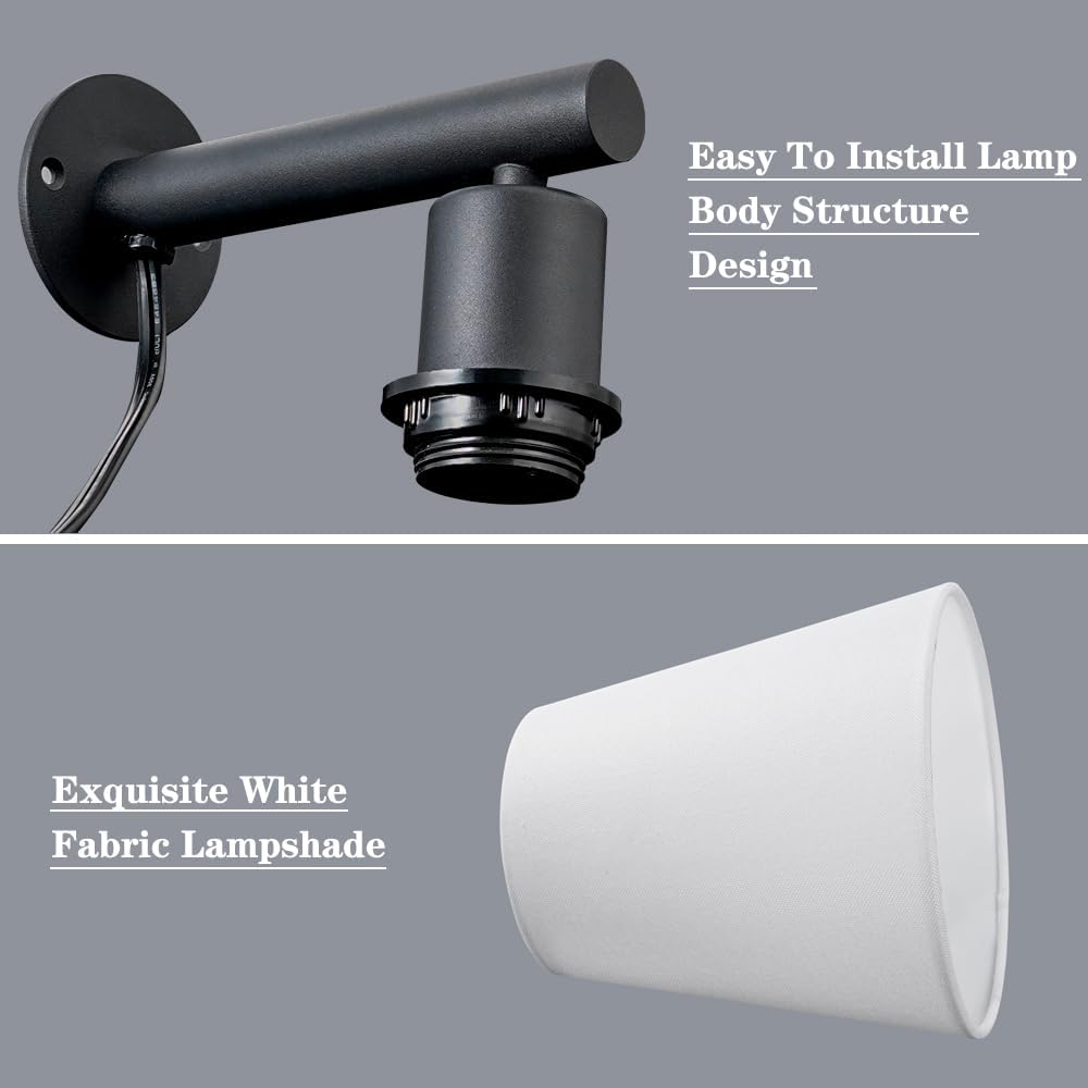 Plug in Wall Sconces Set of Two, Wall Lamp with Plug in Cord, Black Wall Sconce Light Plug in, Bedside Wall Mounted