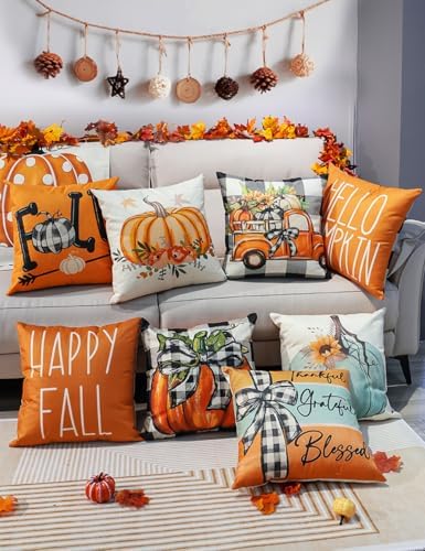 multiwins Fall Pillow Covers 20x20 4Pcs Double-Sided Print for Home Decor