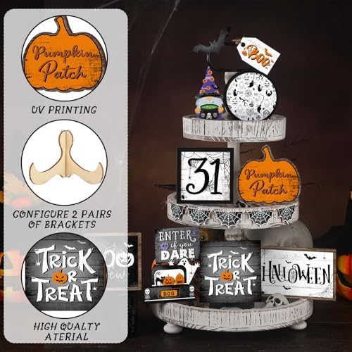 FairySandy 14 Pcs Halloween Tiered Tray Decor Set, Ghost Wood Table Signs