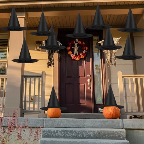 9Pcs Witch Hats, Black Hanging Witch Hats Halloween Decorations