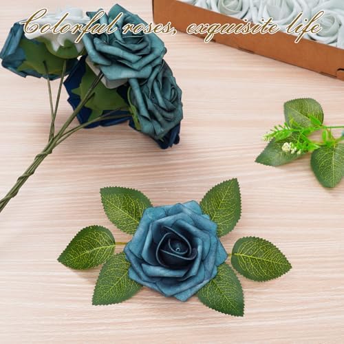 BLEUM CADE 16Pcs Artificial Flowers Fake Foam Roses with Stems for Wedding