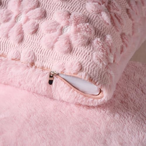 Softalker Spring Summer Throw Pillow Covers 18 x 18 Inch Set of 2, Farmhouse Decorative Floral Daisy Soft Faux Fur Cushion Covers, 3D Pillow Cases for Couch Bedroom Living Sofa Room Home Decor, Pink