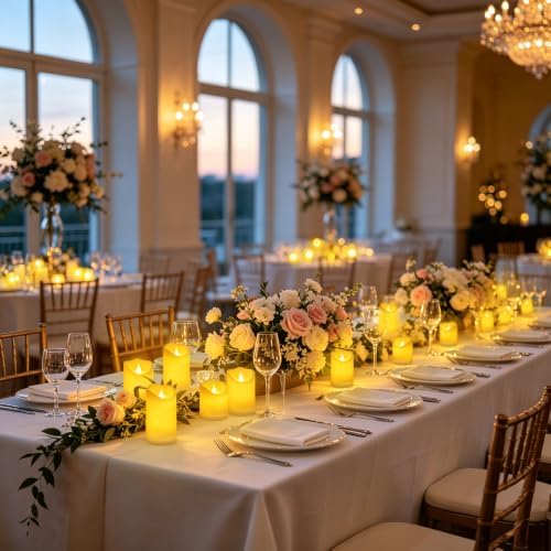 antizer Flameless Candles 9 Pack Plastic LED Ivory Pillars with 2 Remotes & Timer, Battery Operated Outdoor Decor for Garden Patio, Wedding & Home Festival (Ivory - 3" D x 9 Pack)