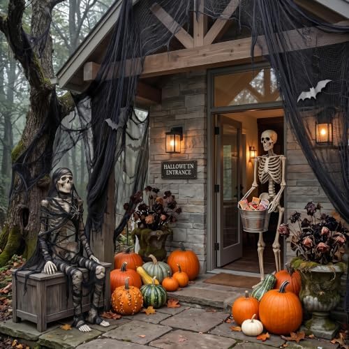 Halloween Creepy Cloth Giant (80 x 400 in.) Scary Gauze Cloth Spooky Halloween Decorations Party Supplies Decor Outdoor Yard Home Wall Haunted House Doorways Patio Garden Black