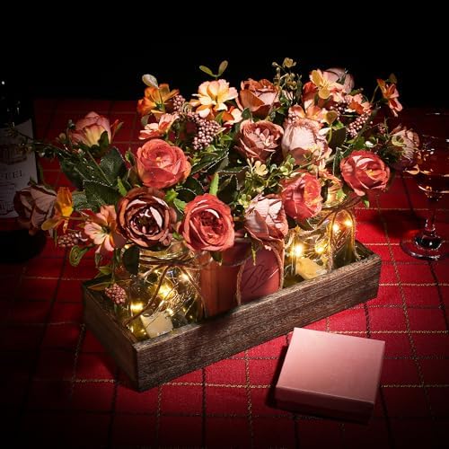 3 Pcs Mason Jar Centerpiece Table Decorations for Dining Table Decor Farmhouse Coffee Table Decor with Wood Tray and