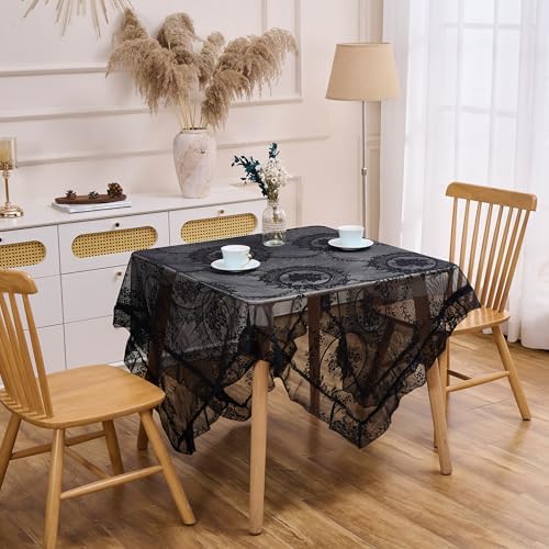 Black Lace Tablecloth Vintage Table Cloth (Black, 55”x55”, Square)