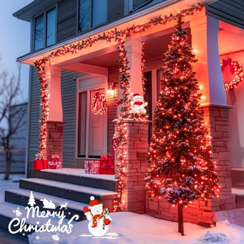 JMEXSUSS 400 LED Red Christmas Lights, 132ft String Lights Plug in
