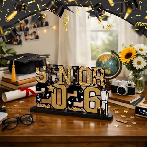 Cinnvoice Senior 2026 Graduation Table Decorations Metal Senior Class of 2026 Table Sign Graduation Centerpiece Photo Booth Props Decorations for Tiered Tray Shelf Office Kitchen Home Party