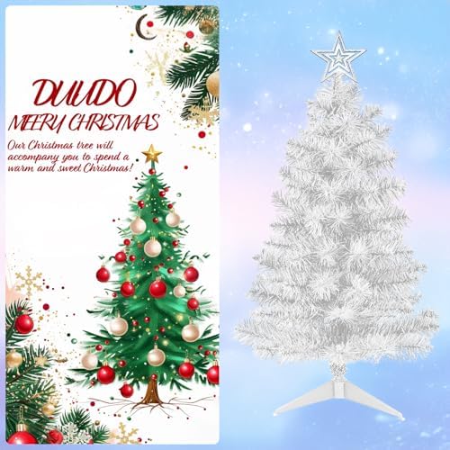 DUUDO Mini White Christmas Tree Tabletop Premium Artificial 3Ft Small Christmas Tree for Home, Office, Indoor and Outdoor Decor,Holiday Decoration,Easy Assembly Metal Hinges & Foldable Base.