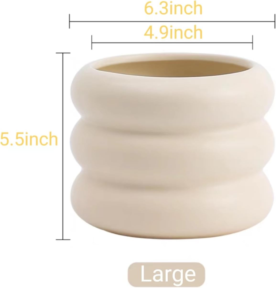 Ceramic Plant Pot Indoor / Beige / 6.5inch