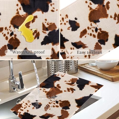 Cow Print Placemats Set of 6,Washable Heat Resistant 12×18 Inch Linen Table Mats Farmhouse Place Mats for Party Outdoor Dining Décor
