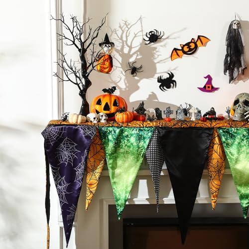 VitalCozy Halloween Fireplace Mantel Scarf Purple Orange Black,Pumpkin