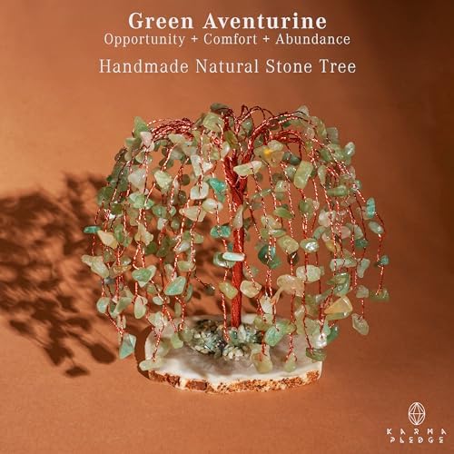KARMAPLEDGE Chakra Tree of Life Birthday Gifts for Women, Home and Office Decor, Handmade Green Aventurine Crystal Tree