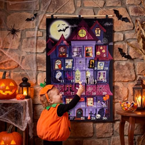 HOWAF Halloween Advent Calendar Haunted House Wall Hanging, 30 Days Countdown to Halloween Fabric Calendar with 30 Pockets, Spooky Castle Design Halloween Countdown Decor for Gifts Filling