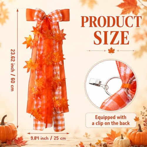 Riceshoot Fall Wreath Bow Orange Plaid Sash for Front Door Maple Leaf