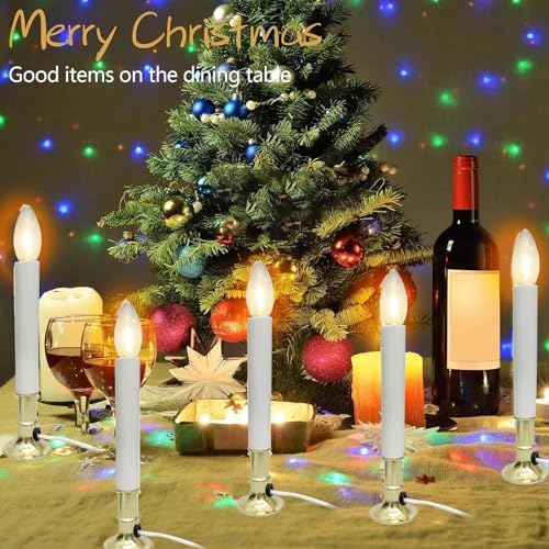 4 Pack Electric Christmas Window Candle, Brass Plated Base Window Candles with Sensor Dusk to Dawn, Candle Set for Home & Kitchen for Window Table Christmas Decorations