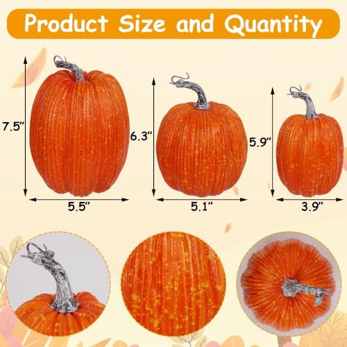 winemana Artificial Pumpkins Fall Decor Orange Foam Pumpkin, 3 Pack