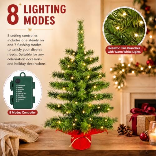 2ft Pre-lit Artificial Mini Christmas Tree,Small Xmas Tree