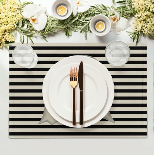 Halloween Ghost Striped 12x18 Placemats Set of 4 Cute Spooky Ghosts Seasonal Linen Farmhouse Table Placemats Heat Resistant Washable Plate Mats for Party Kitchen Dining Decoration