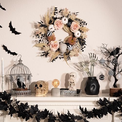 Valery Madelyn 18" Halloween Wreath for Front Door Decor with Lights