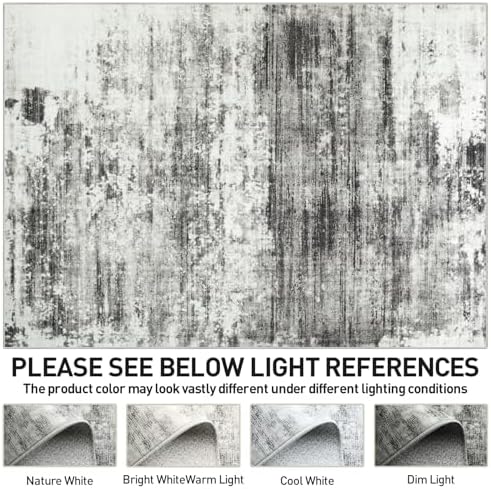 6x9 Area Rugs for Living Room: Washable Abstract Black Grey Badroom Carpet