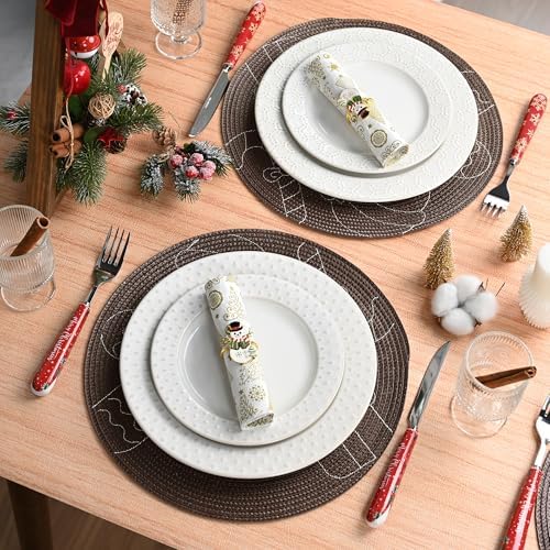 Feuille Round Christmas Placemats Set of 4,13.5 Inch Brown Gingerbread Man Placemats for Round Tables Winter Placemats Perfect for Indoor Christmas Decorations