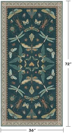 Teal 3x6 Entryway Rug, Washable Low Pile Door Rug for Kitchen & Living Room, Indoor Insect Décor Carpet