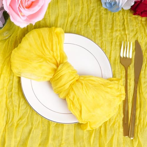 Nydotd 6pcs Cheesecloth Napkins 20 x 20 Inch Boho Dinner Napkins Wrinkled Rustic Linen Table Decorative Cloth Napkins for Wedding Party Baby Shower Family Everyday Use (Lemon Yellow)
