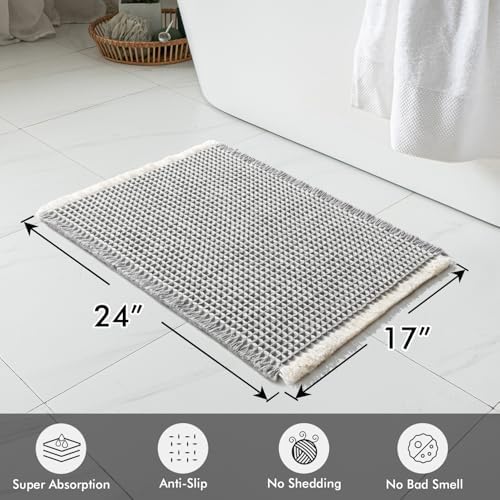 MIULEE Set of 2 Waffle Bathroom Rugs LightGrey&Cream Bath Mat 17x24 Inch