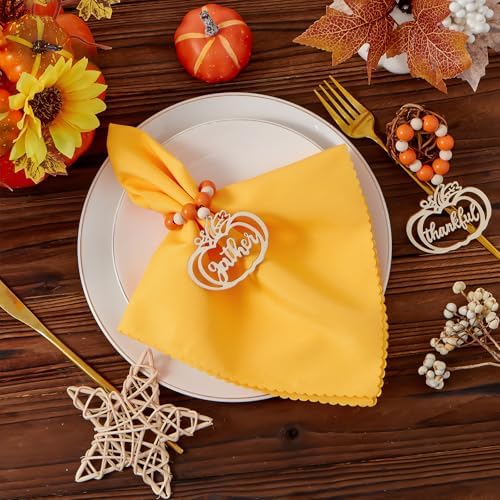 6Pcs Fall Thanksgiving Pumpkin Wood Napkin Rings, Thanksgiving Table Decor