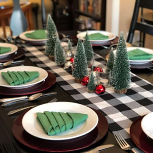 Bottle Brush Christmas Trees Mini Christmas Trees Small Christmas Trees Mini Pine Trees Desktop Miniature Christmas Trees with Snow and Wooden Base Crafting Decorations (Tree Green 4pcs)