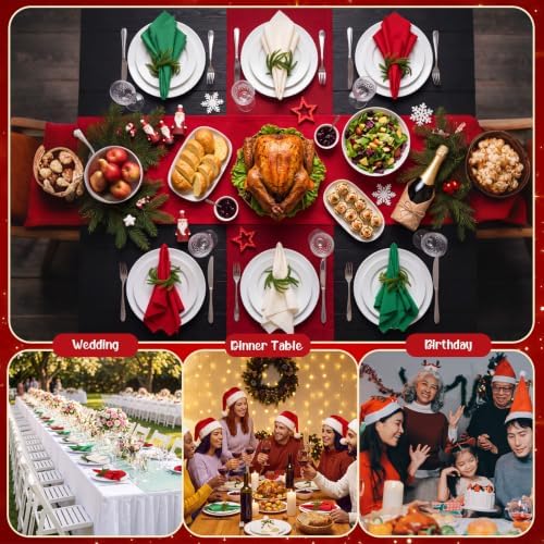 LemonRoad 36 Pcs Cloth Napkins and Napkin Ring Holders, Reusable Fabric for Table Decor Banquet Holiday Dinner Party Supply(Red,Green,White,Norfolk Pine)