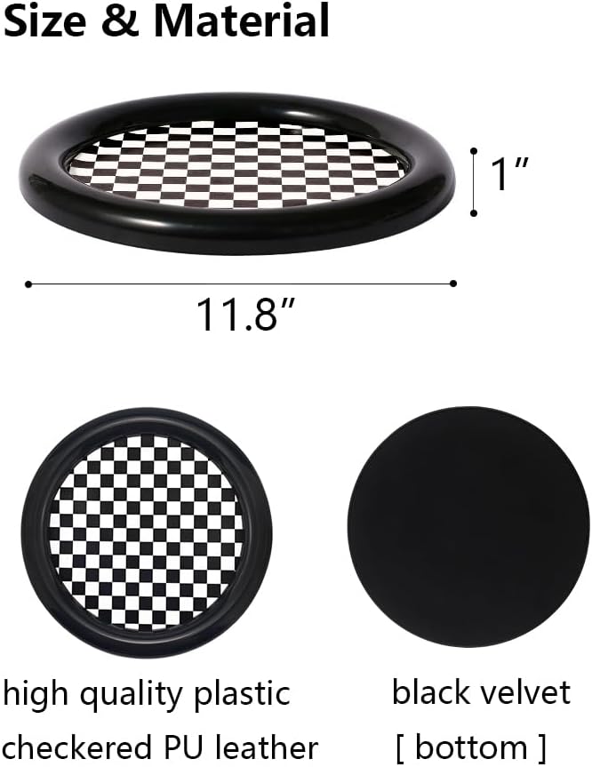 Checkered Decorative Tray / Round Black Checkered