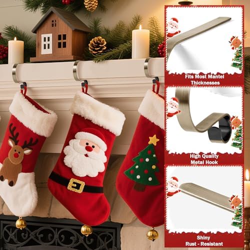 TAROSE Stocking Holders for Mantle, Christmas Stocking Holder Set of 6, Mantle Stocking Hanger Fireplace Hooks for Christmas Party Decoration Supplies(Brass)