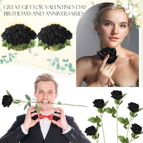 Hotop 80 Pcs Artificial Roses Flowers Bulk, Black