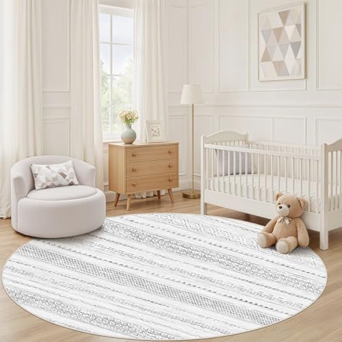 Nakagishi Area Rug Living Room Rugs: 4X4 Machine Washable Boho Large Neutral Farmhouse Stain Resistant Moroccan Indoor