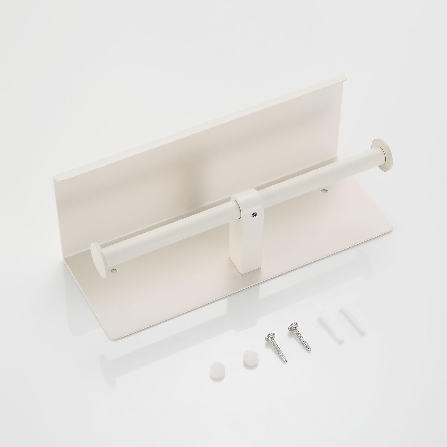 BGL Double Toilet Paper Holder with Shelf White Stainless Steel 304 Wall Mount Double Toilet Roll Holder for Bathroom