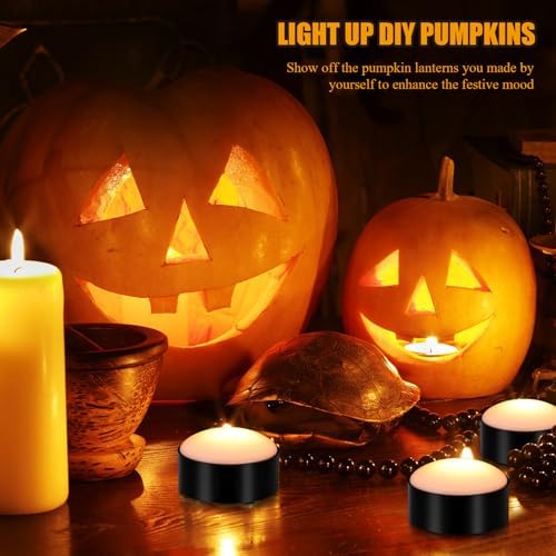 Riakrum 6 Pack Halloween Pumpkin LED Lights, Black,Warm Light