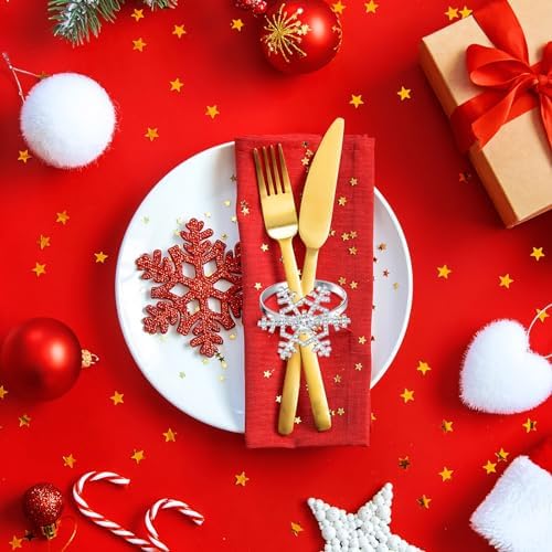 Patelai 24 Pieces Snowflake Napkin Rings Rhinestone for Holiday,Silver